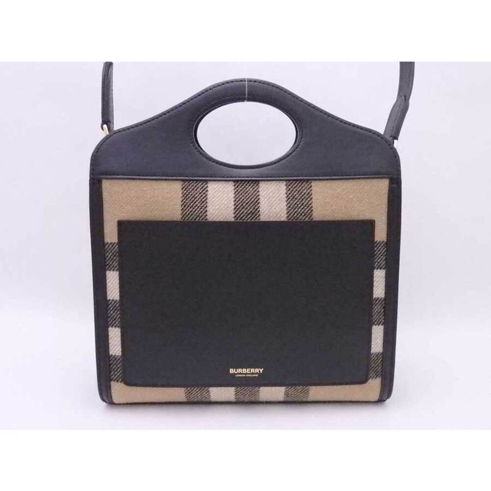 Burberry Tan Beige black bag Check leather wool Nova shoulder - Picture 3 of 4